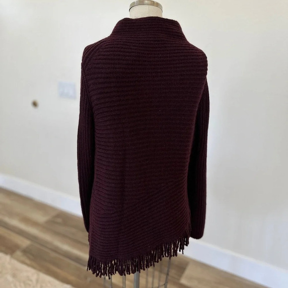 Marc Cain (German Brand) Sweater with Fringe in Deep Plum - NWT - Size Large - Picture 4 of 11